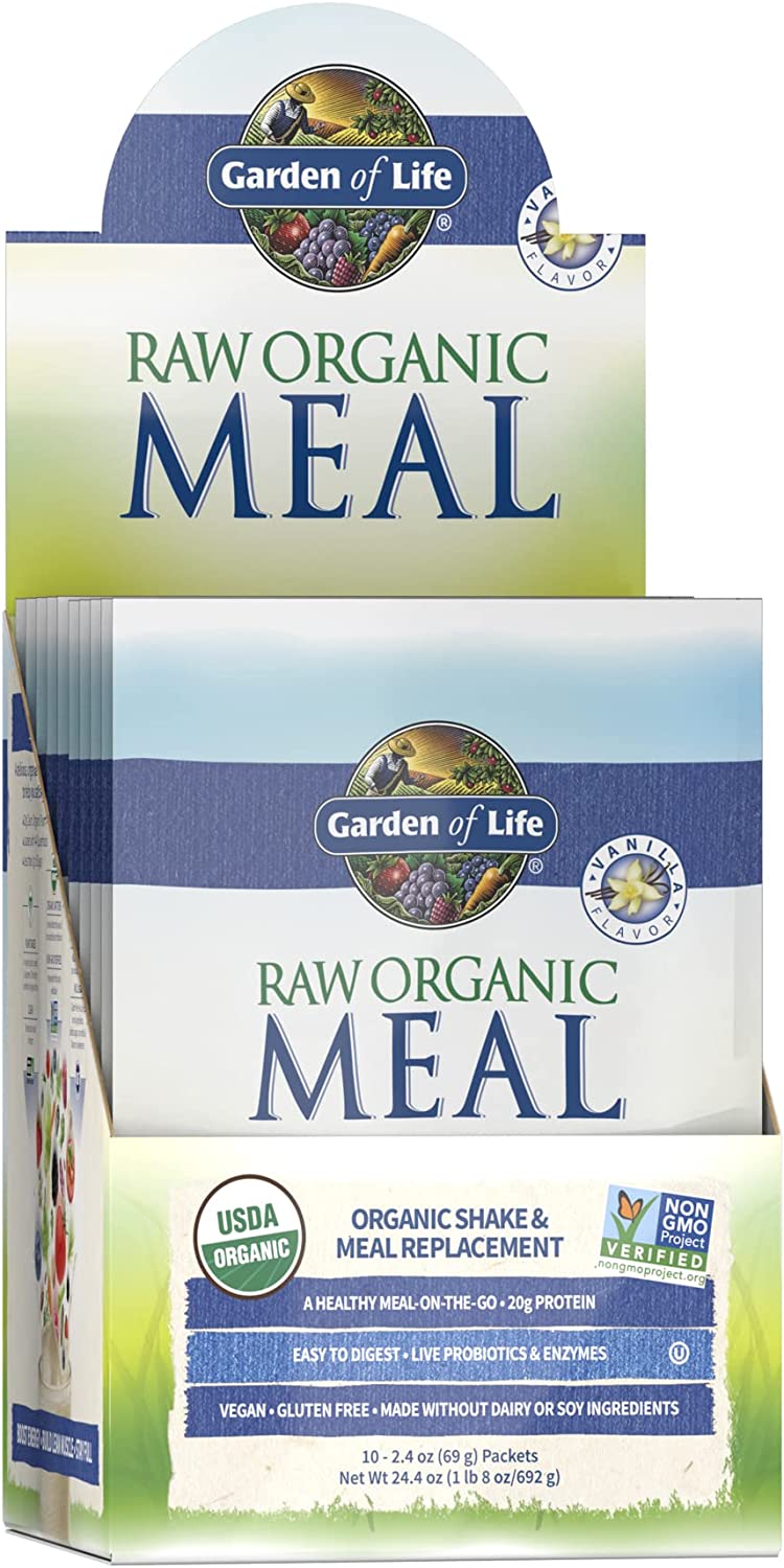 Garden of Life Tasty Organic Vanilla Meal Replacement Shake Vegan 20g Complete Plant Based Protein, Greens, Rice Protein, Pro & Prebiotics for Easy Digestion – 10 Single Serving Packets