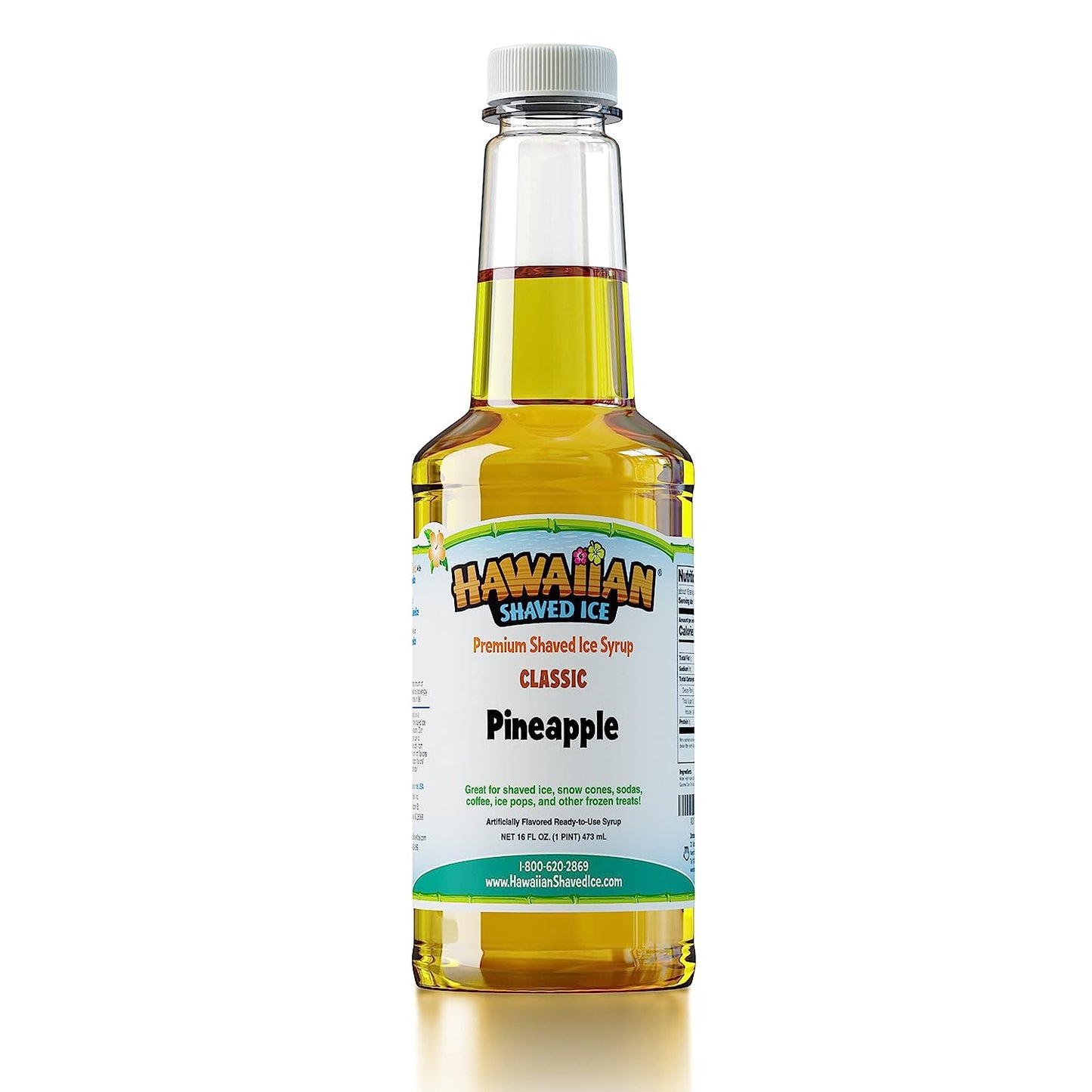 Hawaiian Shaved Ice Syrup Pint, Pineapple Flavor, Great For Slushies, Italian Soda, Popsicles, & More, No Refrigeration Needed, Contains No Nuts, Soy, Wheat, Dairy, Starch, Flour, or Egg Products