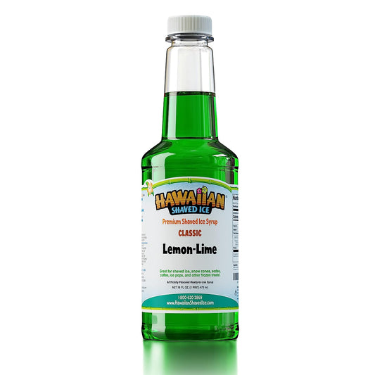 Hawaiian Shaved Ice Syrup Pint, Lemon-Lime Flavor, Great For Slushies, Italian Soda, Popsicles, & More, No Refrigeration Needed, Contains No Nuts, Soy, Wheat, Dairy, Starch, Flour, or Egg Products