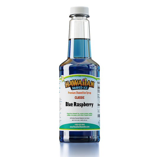 Hawaiian Shaved Ice Syrup Pint, Blue Raspberry Flavor, Great For Slushies, Italian Soda, Popsicles, & More, No Refrigeration Needed, Contains No Nuts, Soy, Wheat, Dairy, Starch, Flour, or Egg Products