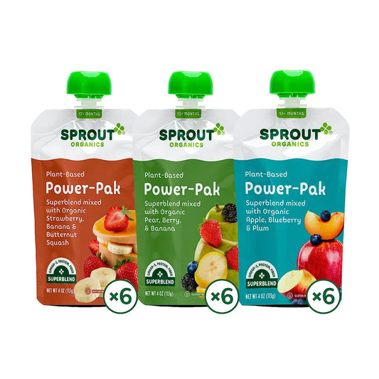 Sprout Organic Baby Food, Stage 4 Toddler Pouches, Apple Blueberry Plum, Strawberry Banana Squash, Pear Berry Banana Variety Pack, 4 Ounce (Pack of 18)