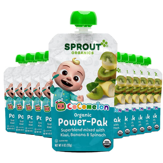 Sprout Organic Baby Food, Stage 4 Toddler Pouches, Kiwi Banana & Spinach Power Pak, Purees, 4 Ounce, Pack of 12