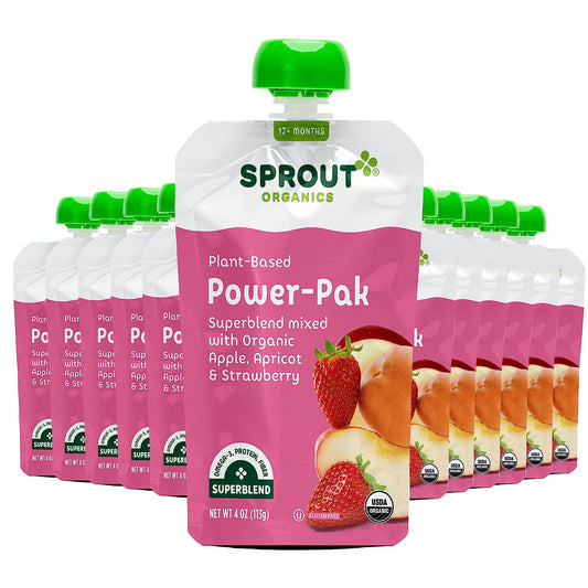 Sprout Organic Baby Food, Stage 4 Toddler Pouches, Apple Apricot & Strawberry Power Pak, 4 Oz, Pack of 12