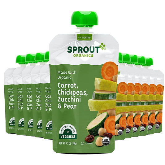 Sprout Organics, Carrot, Chickpeas, Zucchini & Pear, 6+ Month Pouches, 3.5 oz (12-count)