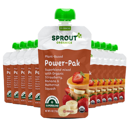 Sprout Organic Baby Food, Stage 4 Toddler Pouches, Strawberry Banana & Butternut Squash Power Pak, 4 Oz Purees, Pack of 12